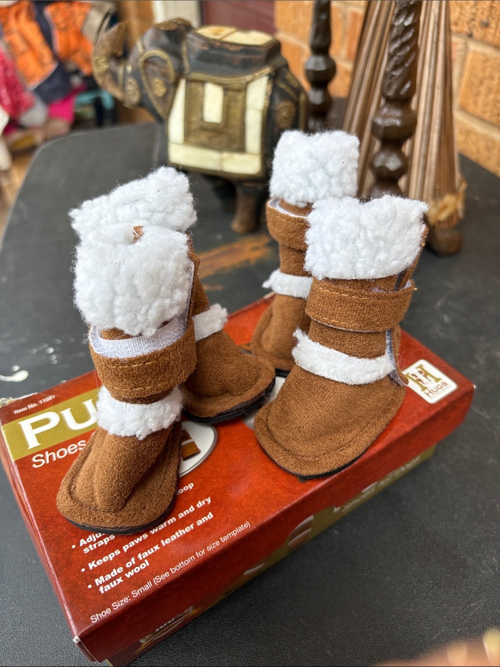 Brown Faux Suede Booties with White Sherpa Trim